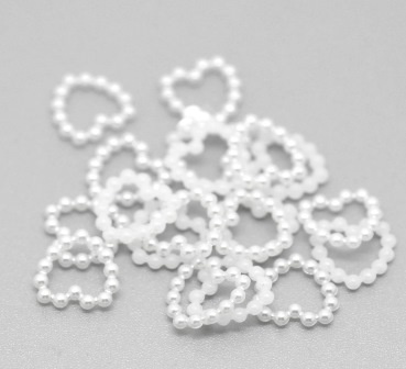 Серце, імітація перлинок, 11мм, колір білий, 10 шт.