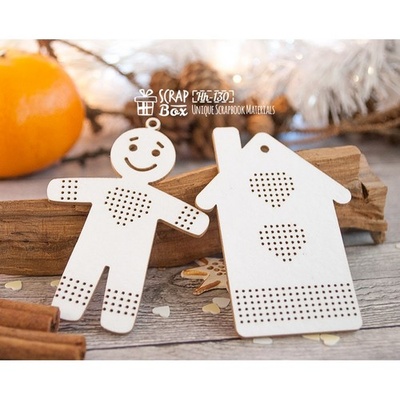 Чипборд ScrapBox - Набір для вишивки імбирний чоловічок і будиночок з сердечком Hh-130