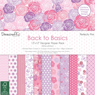 Набор бумаги от Dovecraft - Back to Basics Perfectly Pink (30x30 см), 36 листов, односторонняя