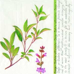 Серветка для декупажу "Шалфей", колір фону: білий, розмір: 33x33 см