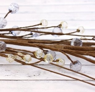 Веточка с бусинами, бежево-голубая,  38см