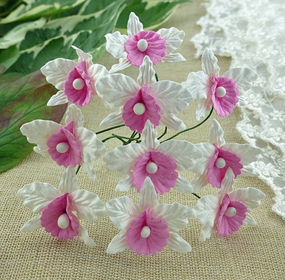 Орхідеї, білий колір з ніжно-рожевий, розмір - 22x30мм, 5шт.