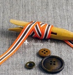 Стрічка American Crafts у помаранчеву, білу і коричневу смужки, ширина 9,5мм, 90 см