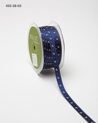 Стрічка Grosgrain Ribbon Anchors & Stars, морська: якорі та зірки, ширина 0,9 см, 90 см