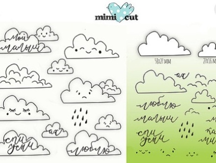 Набір штампів і ножів для вирубки від MiMiCut - Захмарна любов, 58 58x27мм, 27x16м