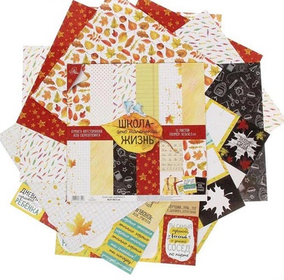 Набор бумаги для скрапбукинга от АртУзор «Школа–это маленькая жизнь», 12 листов, 30,5 х 30,5 см, 180 г/м
