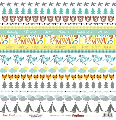 Папір для скрапбукінгу від ScrapBerryʼs - лісові друзі - ведмідь, лисиця і вігвам, 30,5x30,5см 190 г/м², односторонній,1 шт