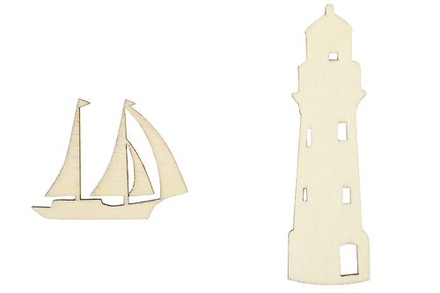 Лазерные вырубки из дерева от Scrapberry's - Маяк 7 см и парусник 4 x 3,5см (уп. 2 шт.)