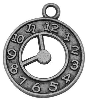Металева прикраса "Годинничок", античне срібло, розмір 21x18 мм, 1 шт