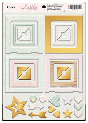 Рамки з чіпборду з фольгуванням (золото) для скрапбукінгу від Scrapmir - Little Bunny, 30 шт.