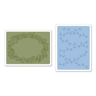 Набор папок для тиснения от Sizzix - Textured Impressions Embossing Folders 2PK - Christmas Lights & Holly Set - Рождественские Огни и Остролист, 2 шт