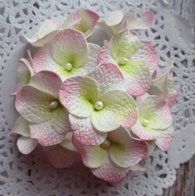 Гортензії з фоамірану, діаметр 35 мм, білий з рожевим, 5шт.