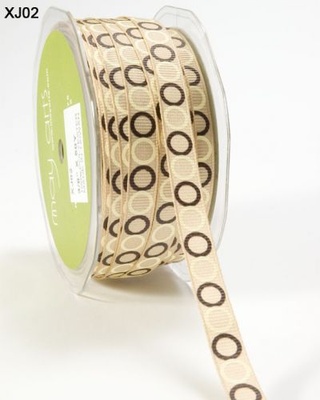 Стрічка Grosgrain / Circles, ширина 9,5мм, колір Champagne/Brown/Cream, 90cм
