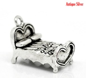 Металлическое украшение/подвеска "Кровать - sweet dreams", 25х15мм античное серебро, 1 шт.