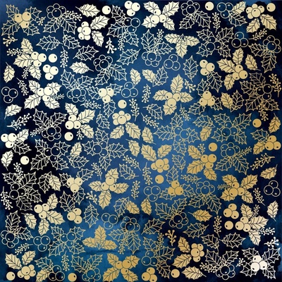 Аркуш одностороннього паперу з фольгуванням, дизайн Golden Winterberries Dark blue, 30,5см х 30,5см, ТМ Фабрика Декору