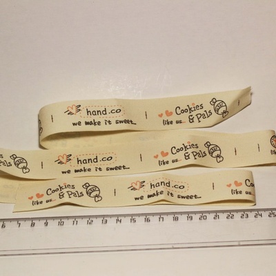 Стрічка від Thailand - Pink Happy Handmade Print Cotton Ribbon Label String, 1 метр