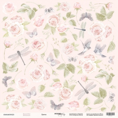 Аркуш одностороннього паперу для вирізання від Scrapmir - Квіти - Beautiful Moments, 30x30 см