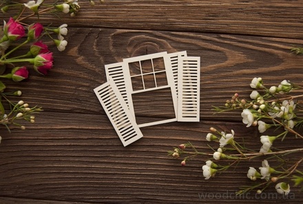 Чипборд від WOODchic - "Вікно зі ставнями + ставні 1", 8x6.7 см