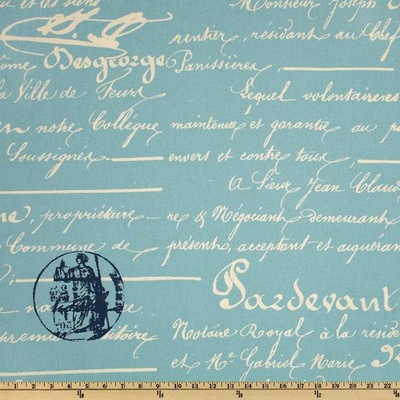 Ткань 100% хлопок - Старая рукопись на голубом, 45х65 см