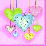 Серветка для декупажу "Тканинні сердечки", колір фону: рожевий світлий, розмір: 33x33 см