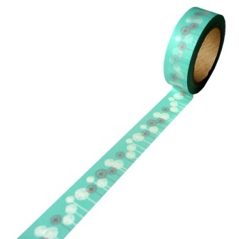 Бумажный скотч на клеевой основе, голубой в цветах, 15мм х 10м