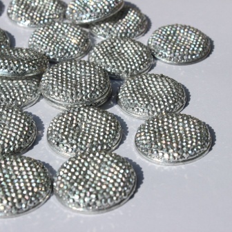 Кабашон зі стразами, колір срібло, 24х6мм, 1 шт.