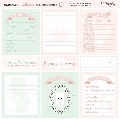 Аркуш двостороннього скрап-паперу від Scrapmir - Мамині Замітки - дівчинка, 20x20см