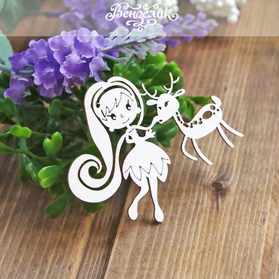Чипборд от Вензелик - Девочка с олененок, размер: 70x57 мм