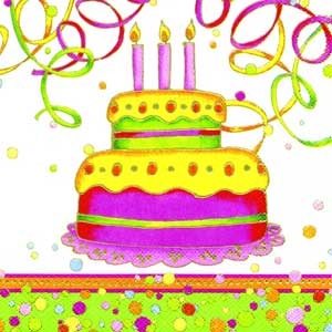 Серветка для декупажу "Яскравий торт", колір фону: білий, розмір: 33x33 см