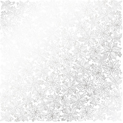 Аркуш одностороннього паперу з фольгуванням Silver Poinsettia White, ТМ Fabrika Decoru