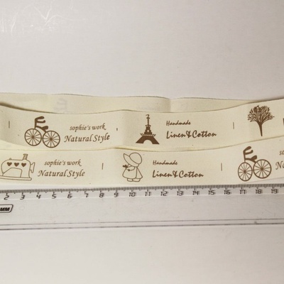 Лента от Thailand - Natural Style Bicycle Eiffel Tower Tree Sewing Machine Girl Print Cotton Ribbon Label String, 1 метр