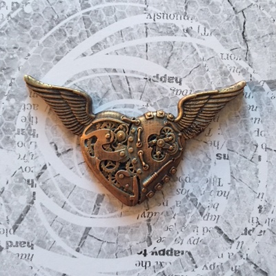 Гипсовое украшение  от Е.В.A - "Механическое сердце в стиле "стимпанк"  под античное золото, 7см, 1 шт.