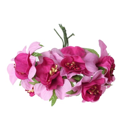 Тканинні квіти, колір фуксії, діаметр 4 см, 6 шт.