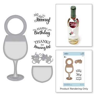 Ножи для вырубки + штампы от Spellbinders - Wine Glass Bottle Tag Stamp and Die Set