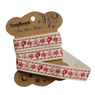 Стрічка декоративна від ScrapBerryʼs - новорічні пташки, 15мм, 2м, бавовна