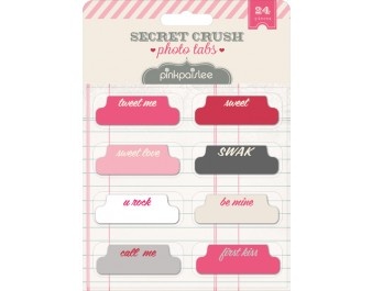 Паперові прикраси Набір декоративних тегів від Pink Paislee - Secret Crush Photo Tabs, 24 шт.