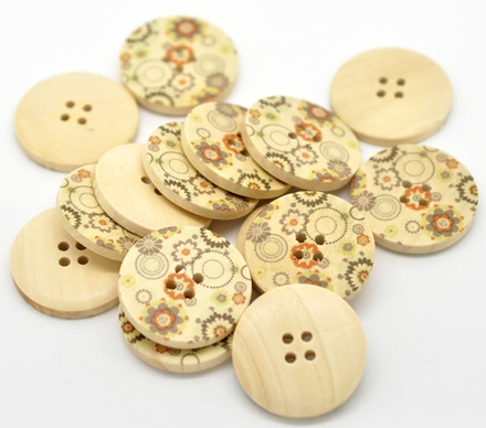 Дерев’яний ґудзик Multicolor Flower Pattern B15466, діаметр 3 см, 1 шт.