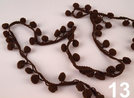 Тасьма з помпонами Pom Pom, розмір 10 мм, колір коричневий, 90 см