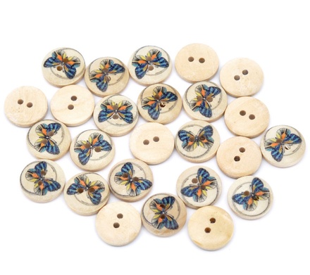 Дерев’яний ґудзик Multicolor Butterfly B10596, діаметр 15мм, 1 шт.
