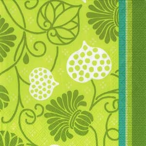 Серветка для декупажу "Візерунки з листя", колір фону: зелений, розмір: 33x33 см