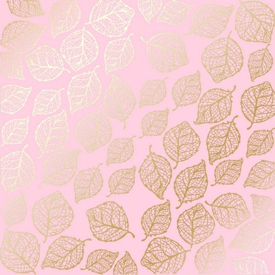 Аркуш одностороннього паперу з фольгуванням Golden Delicate Leaves Pink, ТМ Фабрика Декору