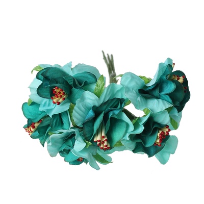 Тканинні квіти, зелений колір, діаметр 4 см, 6 шт.