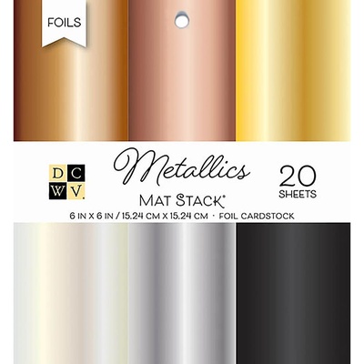 Набір фольгованого кардстоку від DCWV - Metallics Foil Solid, 15х15см, 6 кольорів, 20 аркушів