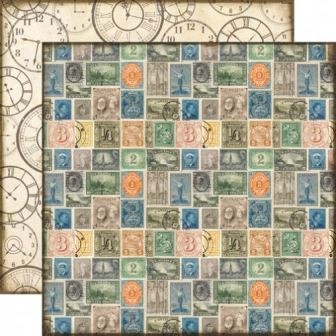 Лист двусторонней бумаги от Echo Park-Simple Stamps - Марки, Часы