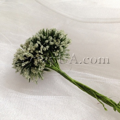 Гілочки декоративні з квітами-кульками у цукровій присипці, колір кремовий, пучок з 12 штук