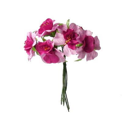 Тканинні квіти, колір фуксії, діаметр 4 см, 6 шт.