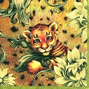 Серветка для декупажу "Тигреня", колір фону: кремовий, розмір: 33x33 см