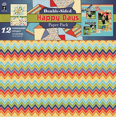 Набір двостороннього скрап-паперу HOTP - Happy Days Paper Pack, 12 аркушів, розмір 30x30 см