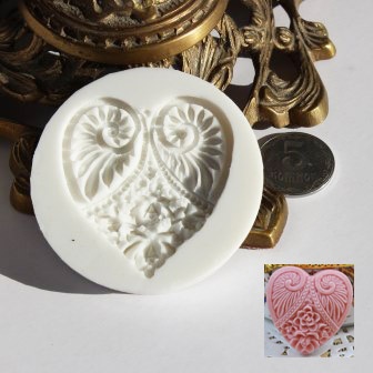 Силіконова форма (молд) - Серце, розмір: 55x48 мм, висота 8 мм