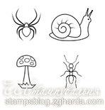 Набор мини-штампов N021 Улитка, мухомор, паук, муравей, 4 штуки